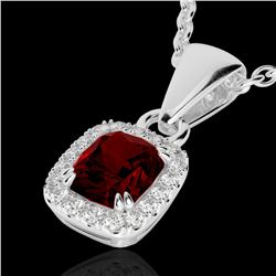 1.25 CTW Garnet & Micro Pave VS/SI Diamond Halo Necklace 10K White Gold - REF-27T3M - 22883