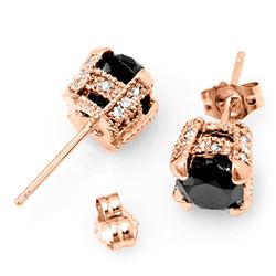 2.0 CTW VS Certified Black & White Diamond Solitaire Stud Earrings 14K Rose Gold - REF-64M2H - 11851