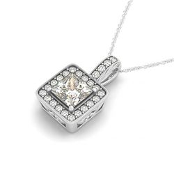 1 CTW Princess Certified VS/SI Diamond Solitaire Halo Necklace 14K White Gold - REF-199N5Y - 30016