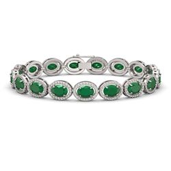 22.89 CTW Emerald & Diamond Halo Bracelet 10K White Gold - REF-291T5M - 40601