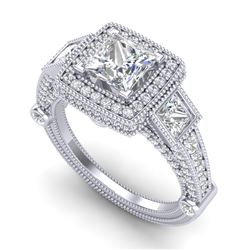 3 CTW Princess VS/SI Diamond Solitaire Art Deco 3 Stone Ring 18K White Gold - REF-563M6H - 37133