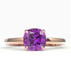 2 CTW Cushion Cut Amethyst Designer Engagement Ring 14K Rose Gold - REF-21K3W - 22128