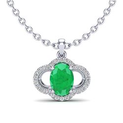 2 CTW Emerald & Micro Pave VS/SI Diamond Necklace 10K White Gold - REF-30X2T - 20630