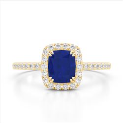 1.25 CTW Sapphire & Micro Pave VS/SI Diamond Halo Ring 10K Yellow Gold - REF-34F2N - 22911