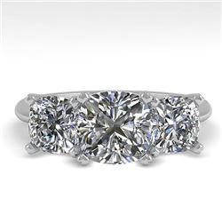 2.0 CTW Cushion Cut VS/SI Diamond 3 Stone Designer Ring 18K White Gold - REF-447T2M - 32475