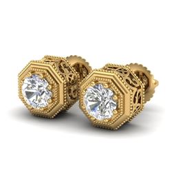 1.07 CTW VS/SI Diamond Solitaire Art Deco Stud Earrings 18K Yellow Gold - REF-190F9N - 37096