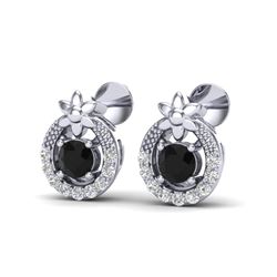 0.47 CTW Black & Micro Pave VS/SI Diamond Halo Solitaire Earrings 18K White Gold - REF-27N5Y - 20048