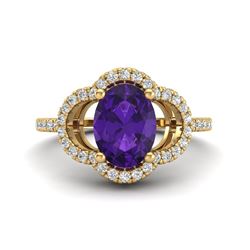 2 CTW Amethyst & Micro Pave VS/SI Diamond Ring 10K Yellow Gold - REF-33T3M - 20971