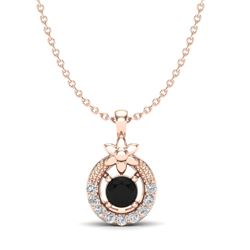 0.24 CTW Black & Micro Pave VS/SI Diamond Halo Solitaire Necklace 14K Rose Gold - REF-17T8M - 20358