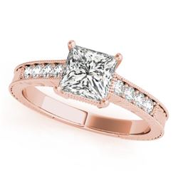 0.65 CTW Certified VS/SI Princess Diamond Solitaire Antique Ring 18K Rose Gold - REF-136F4N - 27226