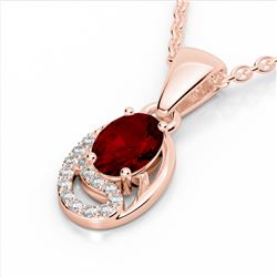 1.25 CTW Garnet & Micro Pave VS/SI Diamond Necklace 10K Rose Gold - REF-18Y9K - 22351