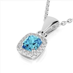 1.25 CTW Sky Blue Topaz & Micro VS/SI Diamond Halo Necklace 10K White Gold - REF-27X3T - 22892