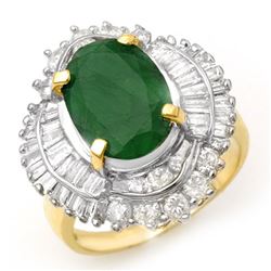 6.0 CTW Emerald & Diamond Ring 14K Yellow Gold - REF-180X2T - 13067