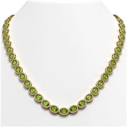 31.1 CTW Peridot & Diamond Halo Necklace 10K Yellow Gold - REF-554F8N - 40429