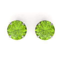 4 CTW Peridot Designer Inspired Solitaire Stud Earrings 18K White Gold - REF-32K2W - 21833