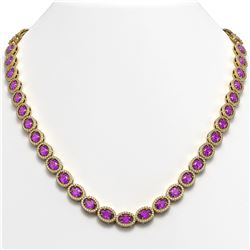 29.38 CTW Amethyst & Diamond Halo Necklace 10K Yellow Gold - REF-503M5H - 40441