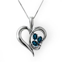 1.10 CTW Blue Sapphire & Diamond Pendant 10K White Gold - REF-20H2A - 12704