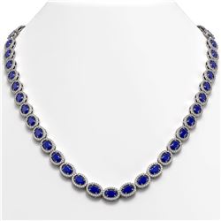 34.11 CTW Sapphire & Diamond Halo Necklace 10K White Gold - REF-537F5N - 40406