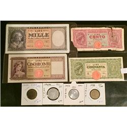 8 Italian Lire Coins & Bills