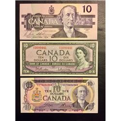 3 Canada Uncirculated Ten Dollar Bills