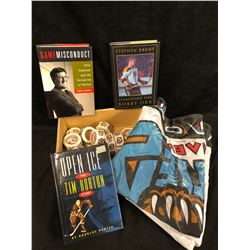 MISC SPORTS LOT (BOOKS, FLAG & MORE)