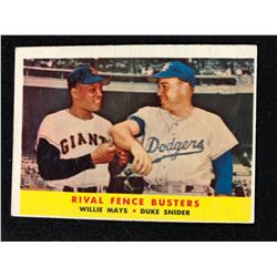 1958 Topps #436 Rival Fence Busters (Mays & Snider)