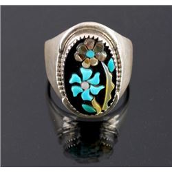 Signed Zuni Sterling Silver Flower Ring