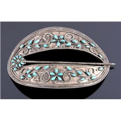 Signed Navajo Sterling Silver Turquoise Barrette