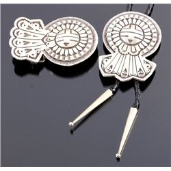 Signed Navajo Sunface Bolo Tie and Belt Buckle