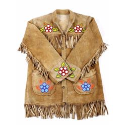 Cree Native American Floral Beaded Leather Jacket