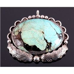 Signed Navajo Sterling Silver Turquoise Pendant