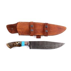 CFK Damascus Ram Horn Knife w/ Scabbard