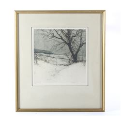 Luigi Kasimir Snow-Covered Landscape Etching