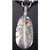 Image 3 : Navajo Silver Feather Motif Drop Pendant Necklace