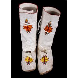 Apache High Top Hard Sole Beaded Leather Moccasins