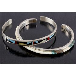 Pair of Zuni Multi-Stone & Sterling Silver Cuffs