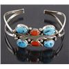 Image 1 : Signed Navajo Morenci Turquoise & Coral Bracelet