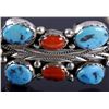 Image 3 : Signed Navajo Morenci Turquoise & Coral Bracelet