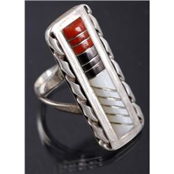 Zuni Inlaid Oxblood Coral & MOP Sterling Ring