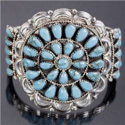 Signed Navajo Blue Gem Turquoise & Sterling Cuff