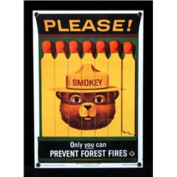 Smokey Bear U.S. Forest Service Porcelain Sign