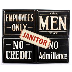 Antique Tin Building Compliance Signs