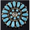 Image 1 : Signed Zuni Petite Sterling & Turquoise Brooch Pin