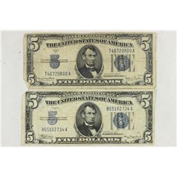 1934 & 1934-D $5 SILVER CERTIFICATES BLUE SEALS