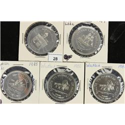 5 ASSORTED CANADA TRADE DOLLARS UNC