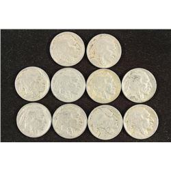 10 ASSORTED 1920'S BUFFALO NICKELS