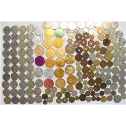LARGE FOREIGN COIN ASSORTMENT WITH TOKENS
