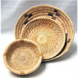 3 Native American Tohono O'odham Shallow Baskets