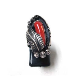 Navajo Sterling Silver & Red Branch Coral Ring