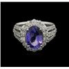 Image 2 : 3.70 ctw Tanzanite and Diamond Ring - 14KT White Gold